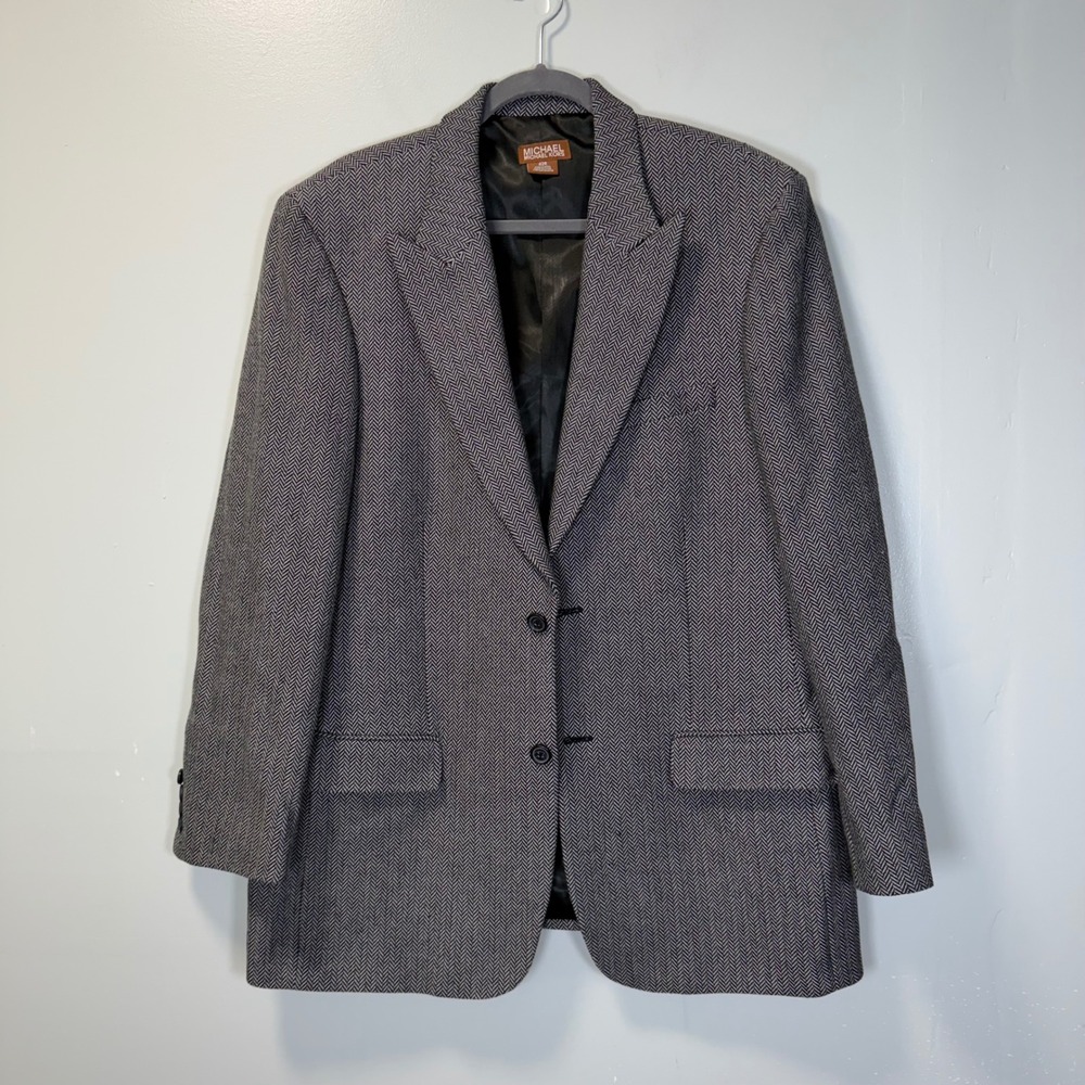 Michael Kors Mens Grey Herringbone 100% Cotton Blazer Sport Coat 42R Two Button